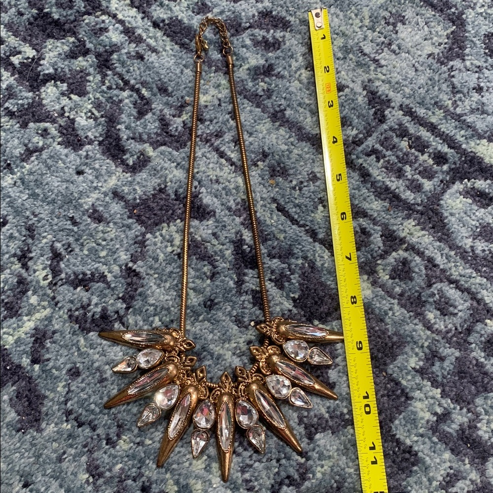 Vintage spike and rhinestone statement on 18” copper color snake chain necklace
